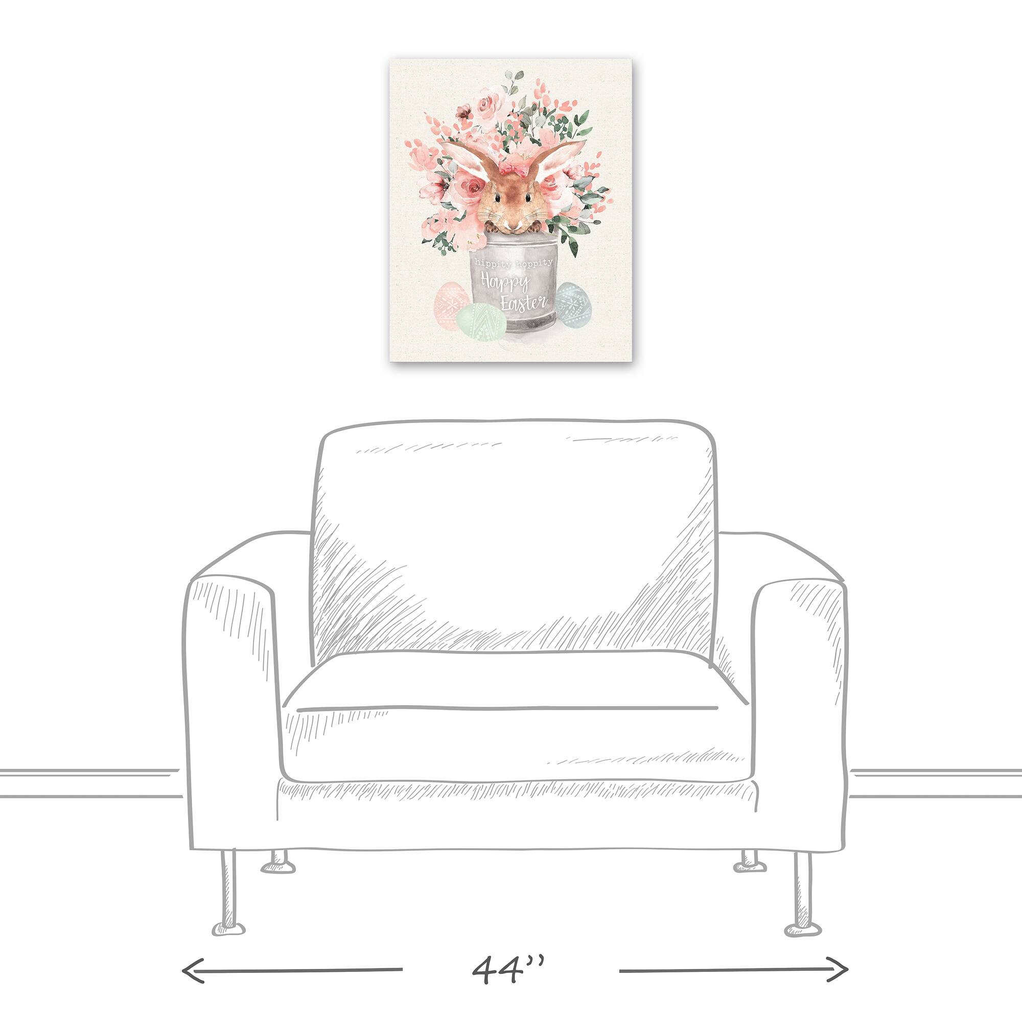 Easter Bunny Floral Bucket 16" x 20" Canvas Wall Art